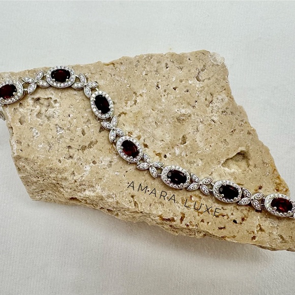 Garnet & Pave CZ Halo Bracelet - Picture 6 of 10